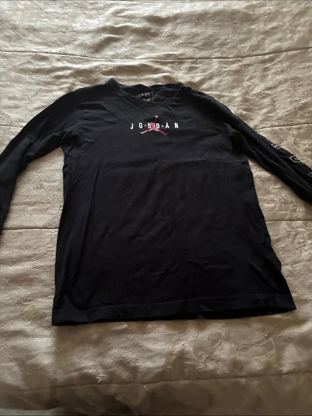Jordan Long Sleeve Tee in Black with Pink Logo